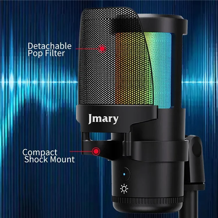 Bilişim Burada JMARY MC-PW13 Sıfır Gecikme Mikrafon RGB Işık Plug and Play Masaüstü Yayıncı Oyuncu Mikrofonu